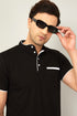 Men Black Henley Half Sleeve T-Shirt